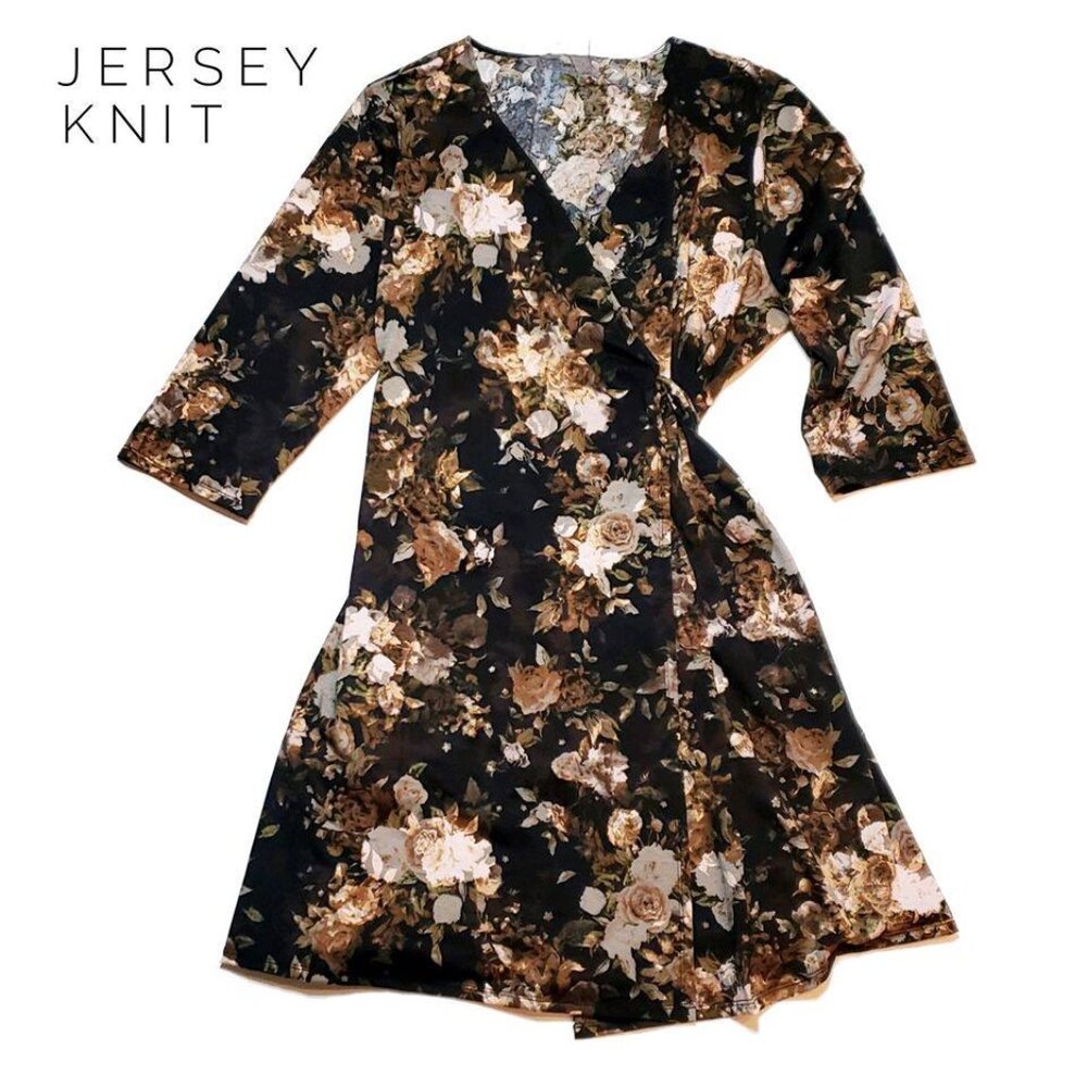 NEW Lularoe L‎ Michelle Wrap Dress Brown Cream Roses Floral Fall 3/4 Sleeve NWT